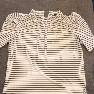 Adrianna Papell Black and White Striped Short Sleeve Top